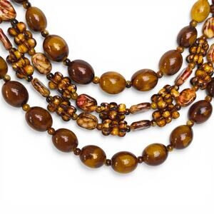 Vintage Beaded Necklace Brown Acrylic Hong Kong Statement Unique Boho Chic